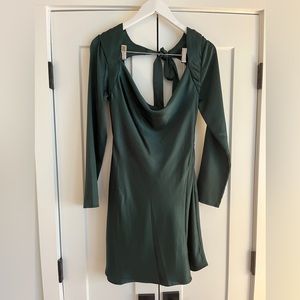Selfie Leslie emerald green satin long sleeve dress, size medium.